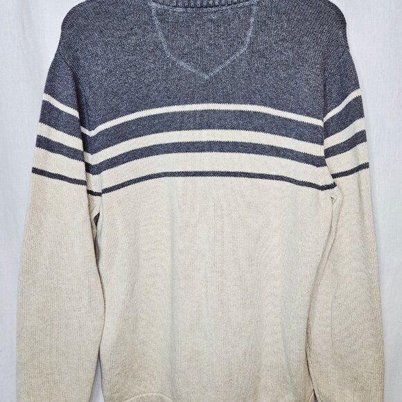 Eddie Bauer Men's 1/4 Zip Mock Neck Sweater Gray Off White Stripe Large - Picture 3 of 6